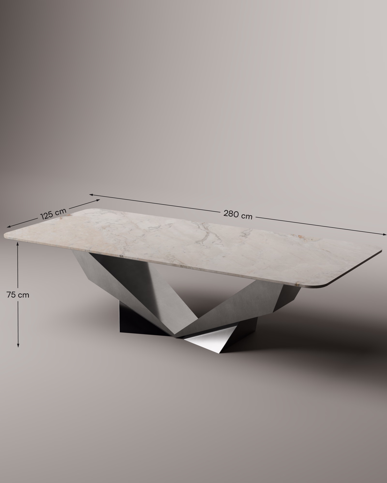 Stół Faset z blatem z kwarcytu Fendi White, wymiary 280 × 125 × 75 cm