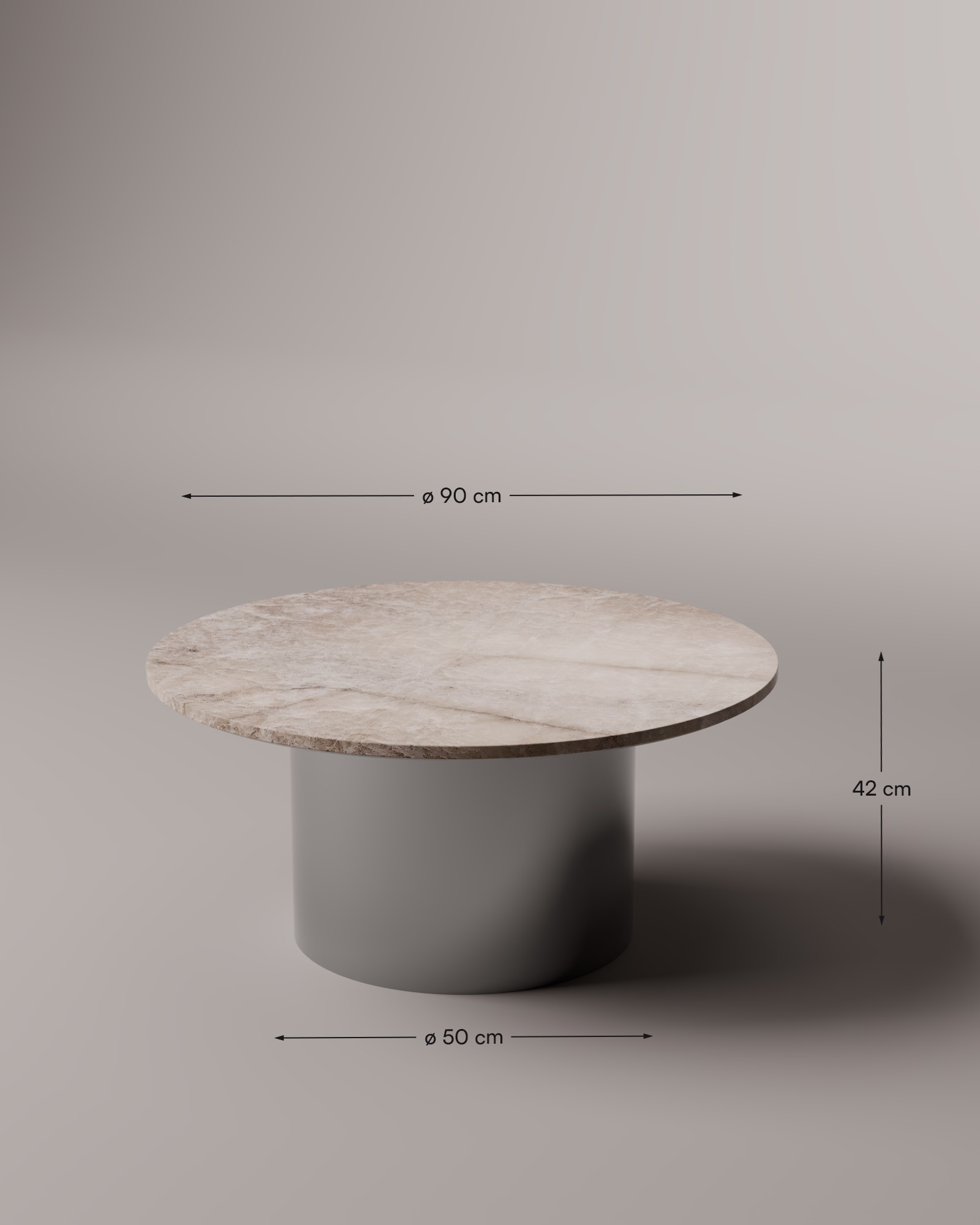Stolik kawowy Rono z blatem z kwarcytu Pink Patagonia, wymiary: blat ø 90 cm, podstawa ø 50 cm, wysokość 42 cm